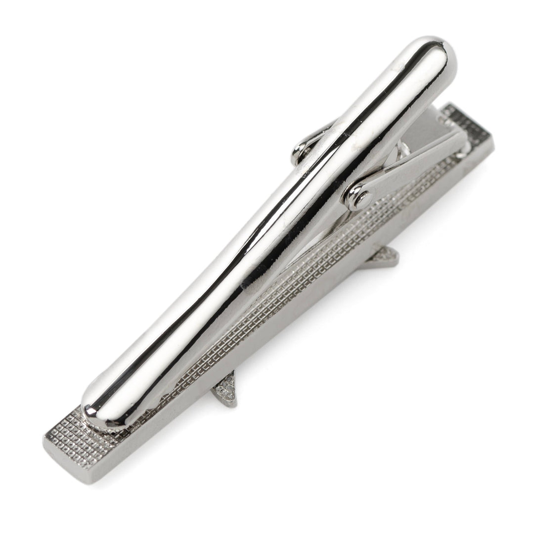 Silver-toned NFL Los Angeles Chargers Tie Clip featuring a textured base and a lightning bolt emblem.