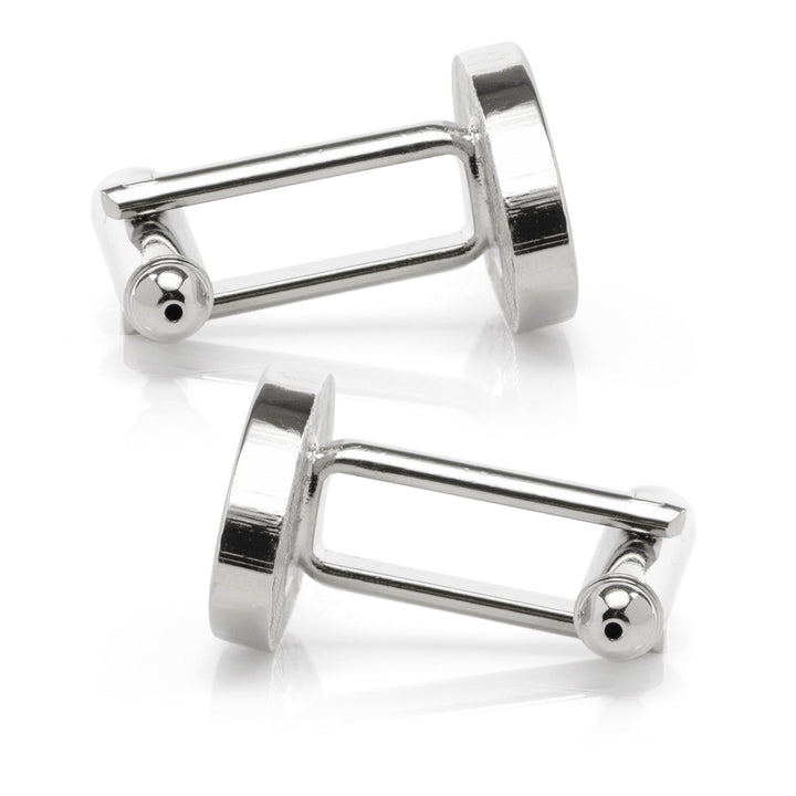 Side view of two silver-tone NFL San Francisco 49ers Cufflinks.