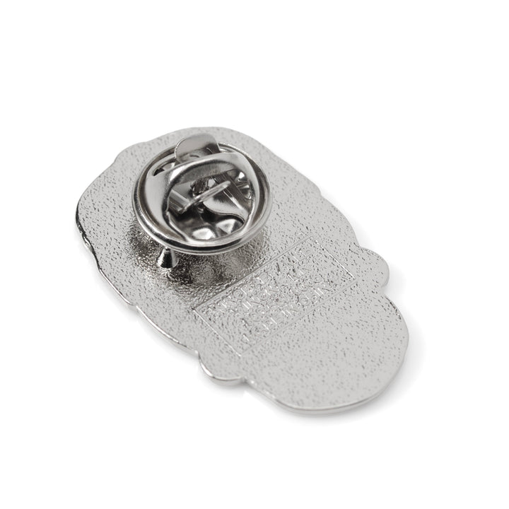 Back of an MLB LA Dodgers Sugar Skull Lapel Pin, showing the silver-toned finish and butterfly clutch fastener.