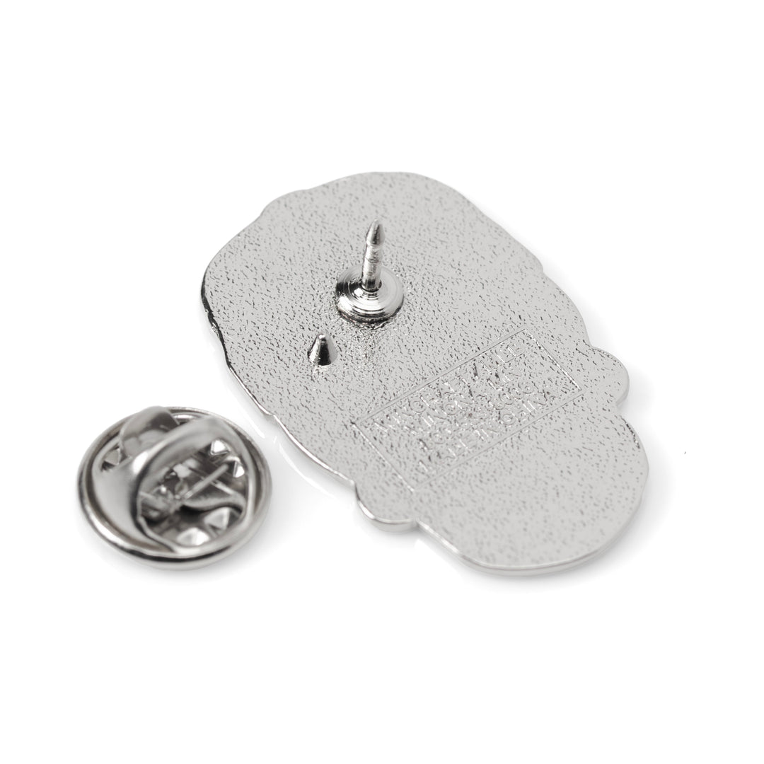 The back of a silver-toned MLB LA Dodgers Sugar Skull Lapel Pin, showing the pin post and a separate butterfly clutch fastener.