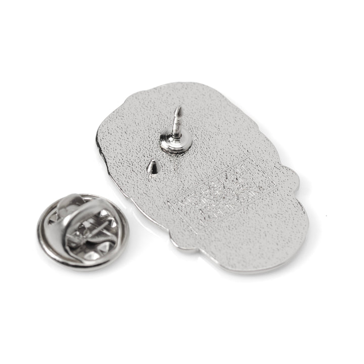 The back of a silver-toned MLB LA Dodgers Sugar Skull Lapel Pin, showing the pin post and a separate butterfly clutch fastener.