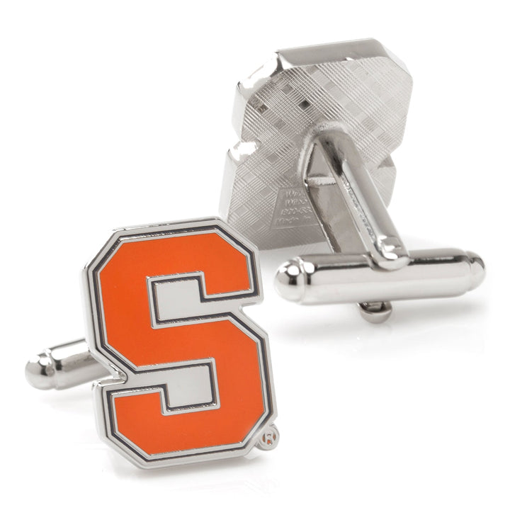 NCAA Syracuse University Cufflinks featuring an orange block letter “S” with a silver border.