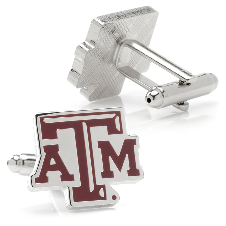 NCAA Texas A&amp;M Aggies cufflinks in silver-tone featuring the maroon and white “ATM” logo.