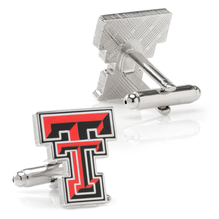 NCAA Texas Tech University Red Raiders Cufflinks in silver-tone metal, featuring the school logo in red, black, and white.