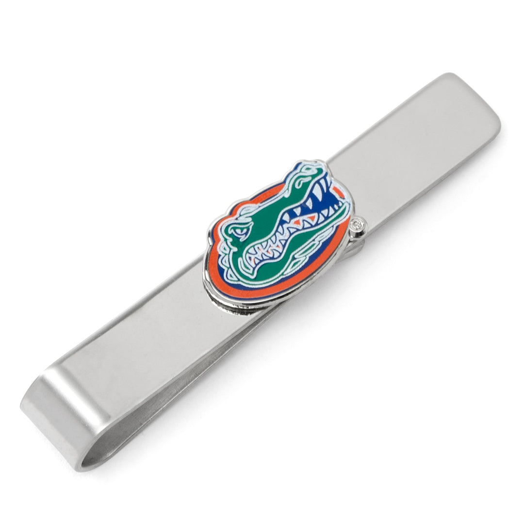 NCAA University of Florida Gators tie bar in silver featuring an enameled orange, blue, and green alligator head logo.