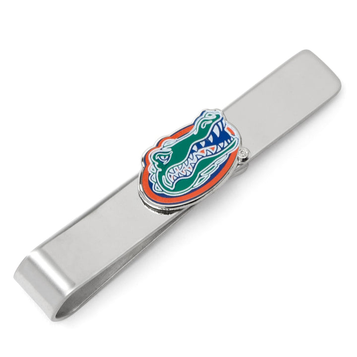 NCAA University of Florida Gators tie bar in silver featuring an enameled orange, blue, and green alligator head logo.