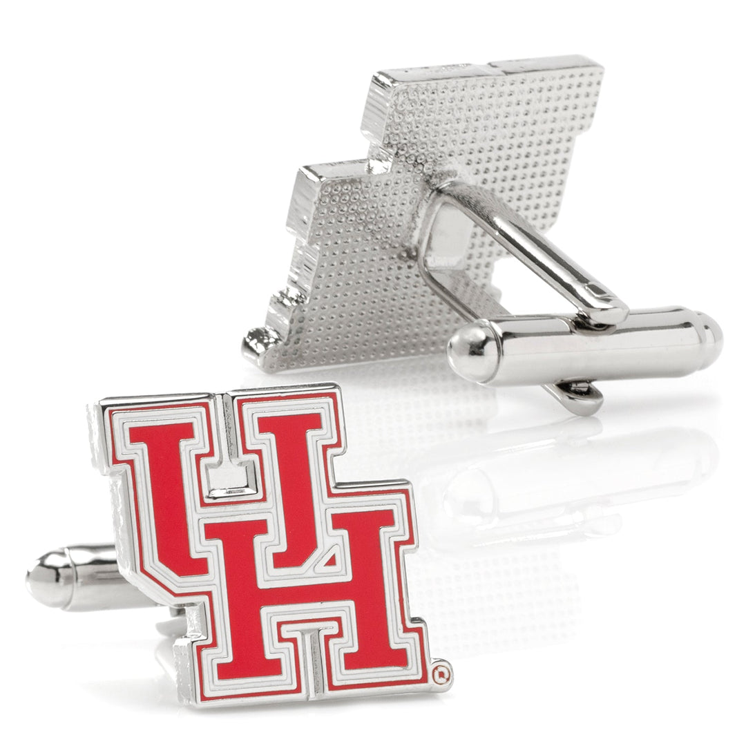 Silver NCAA University of Houston Cufflinks featuring a red collegiate team logo.