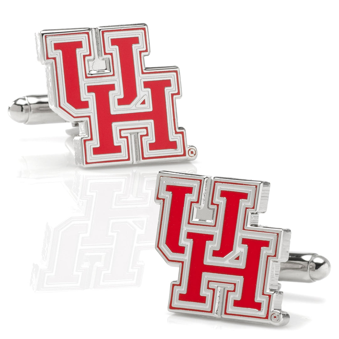 Silver NCAA University of Houston Cufflinks featuring the red “UH” logo.