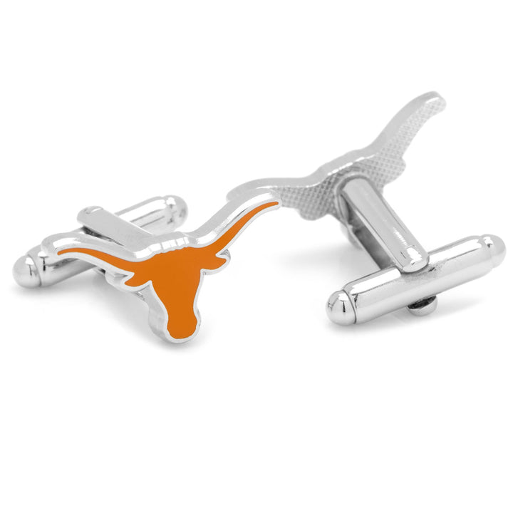 NCAA Texas Longhorns cufflinks in silver-tone featuring an orange longhorn steer logo.