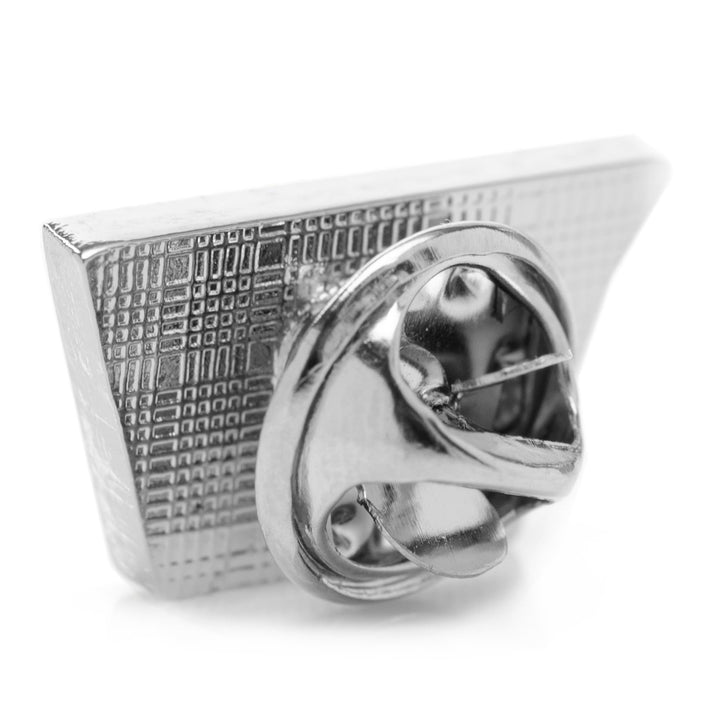 Back of a silver-toned NFL Washington Commanders Lapel Pin showing the textured reverse side and the circular clutch fastener.