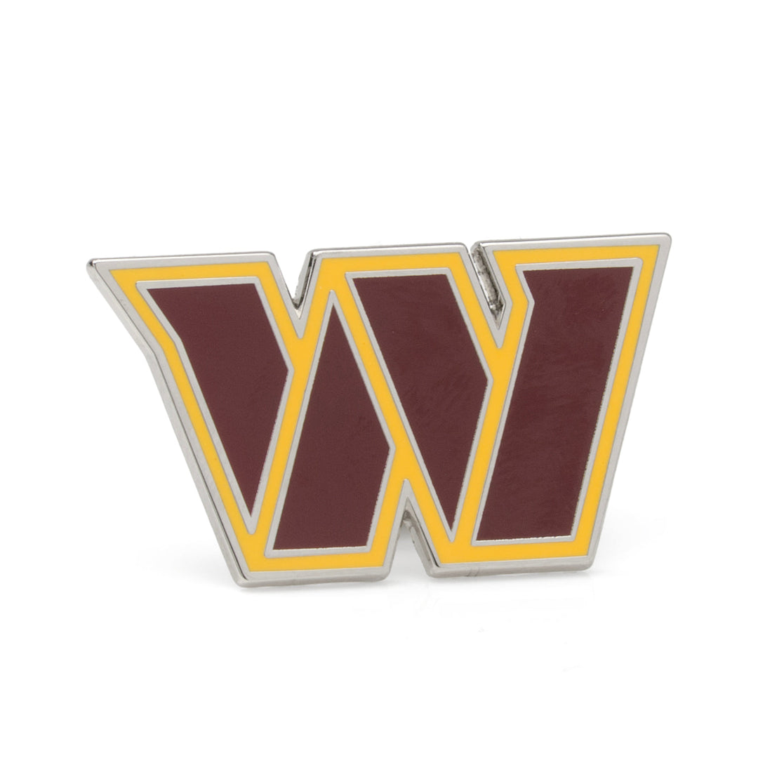 NFL Washington Commanders Lapel Pin featuring a burgundy and gold “W” logo with a silver metallic border.