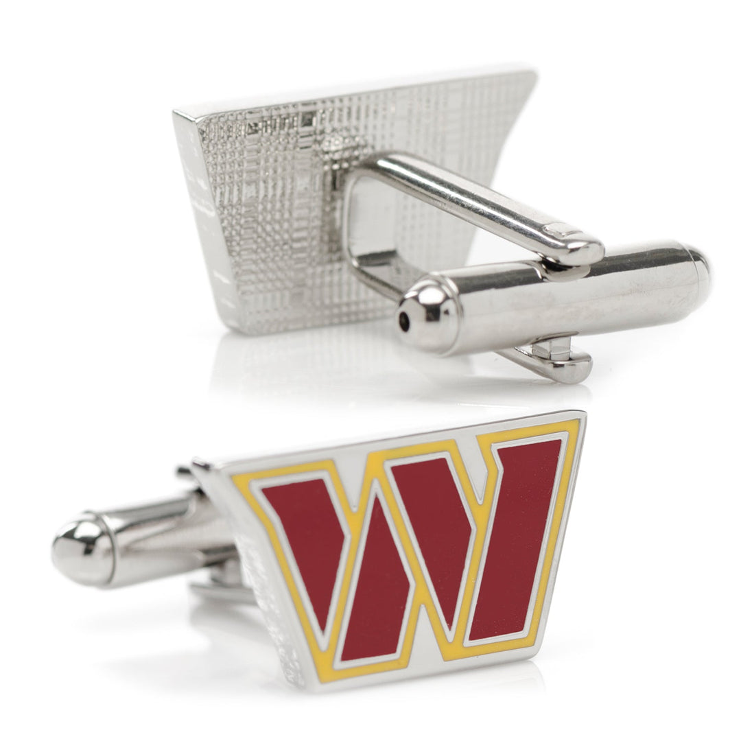 NFL Washington Commanders Cufflinks featuring a burgundy and yellow “W” team logo on two wedge-shaped metal faces.