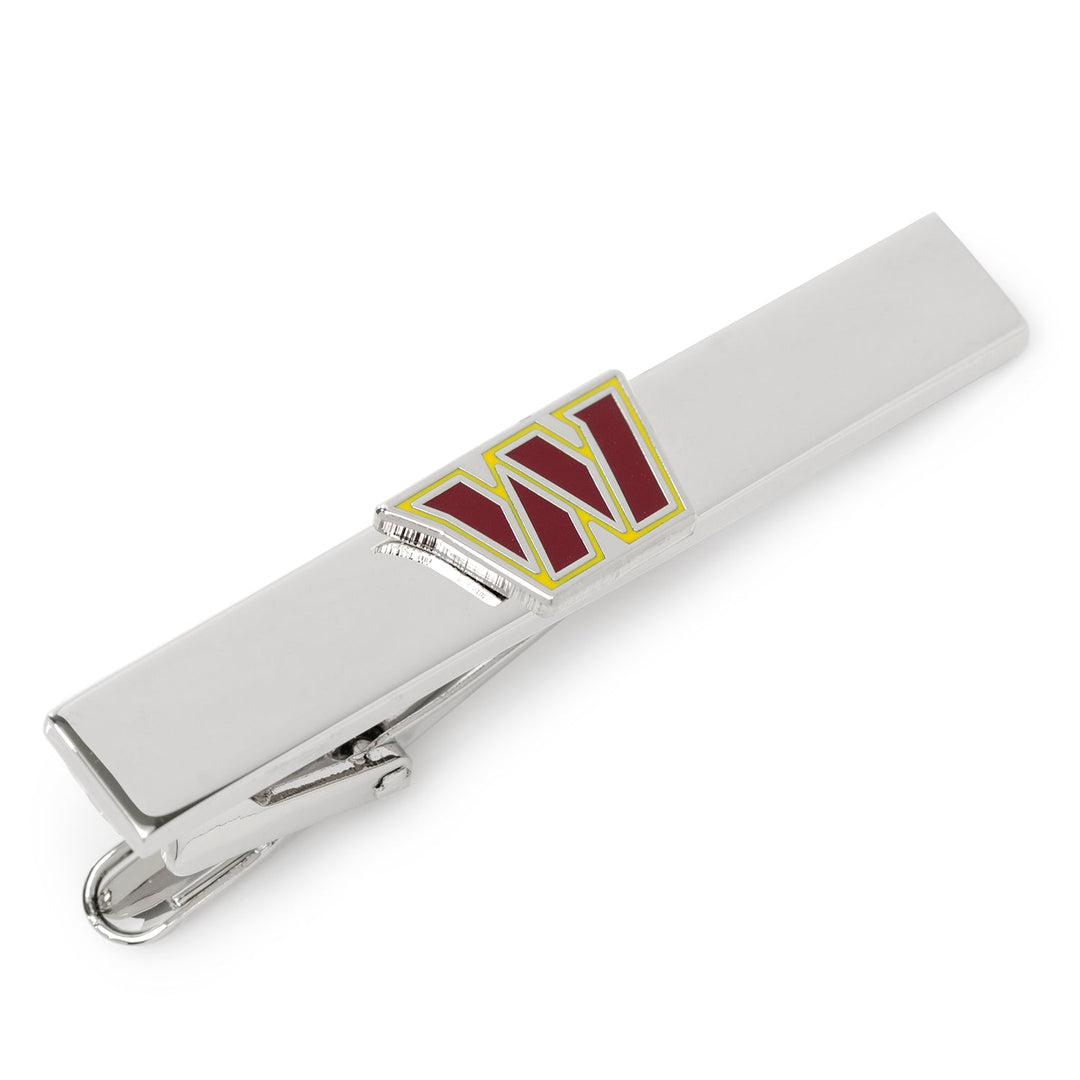 Silver metal NFL Washington Commanders Tie Clip featuring a burgundy and gold letter W logo.