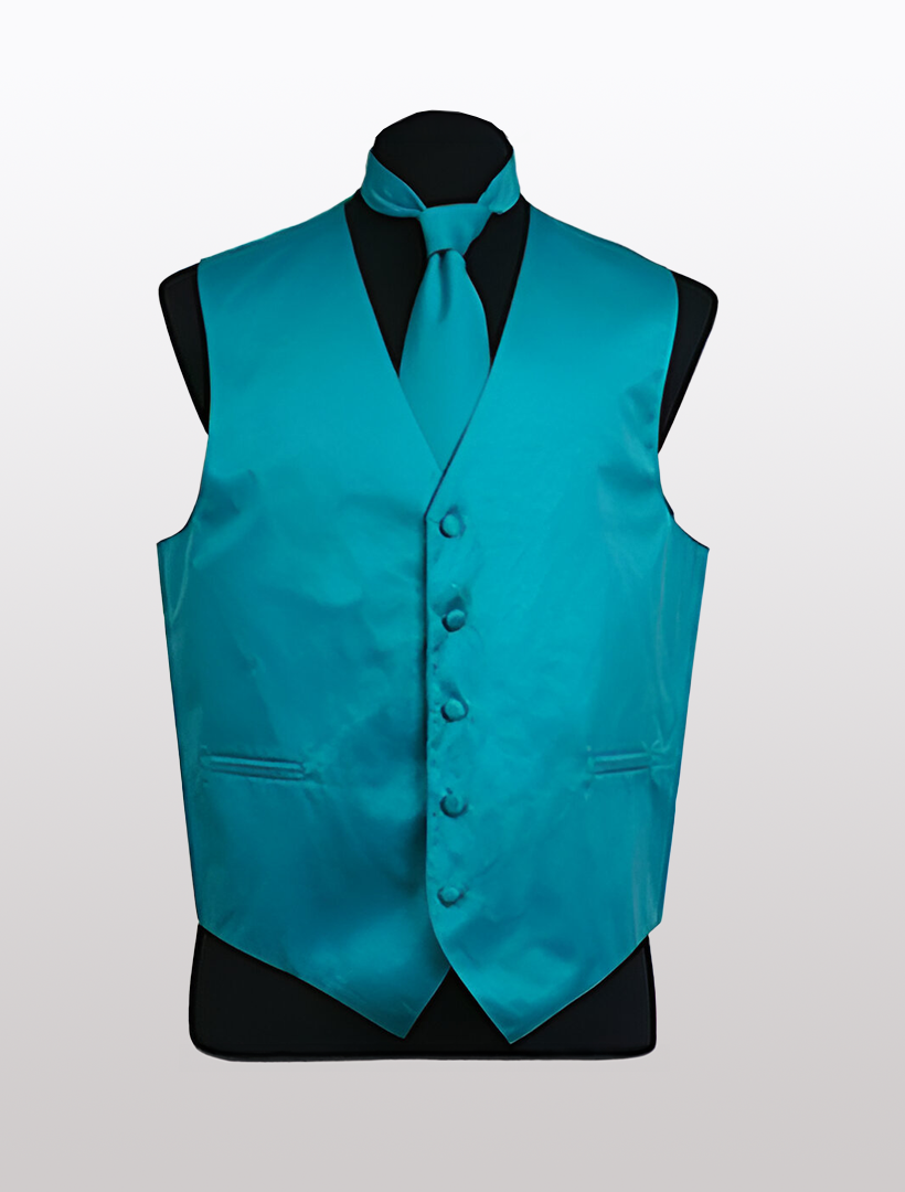 Men's Solid Satin Turquoise Tuxedo Vest – Karako Suits