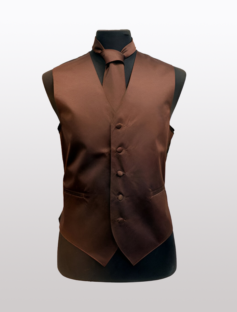 brown dress vest mens Cardi Cognac Striped Satin Tuxedo Vest 4XL