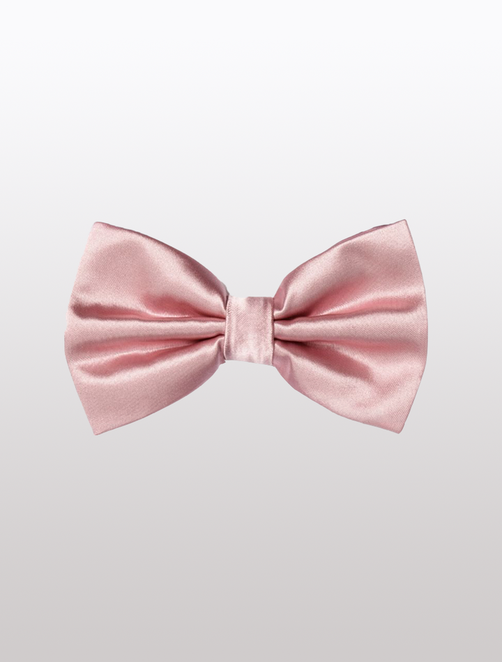 The Mens Adjustable Pre-Tied Satin Bowtie in Pink by Karako Collecti, set against a light gray background, is perfect for achieving a formal look.