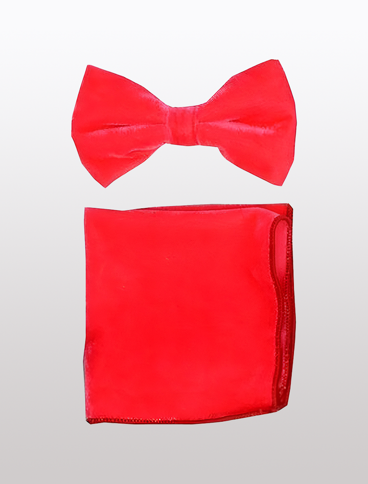 The Coral Velvet Bowtie and Hanky by Ckl are elegantly arranged against a plain white background, showcasing their soft texture and adjustable fit.