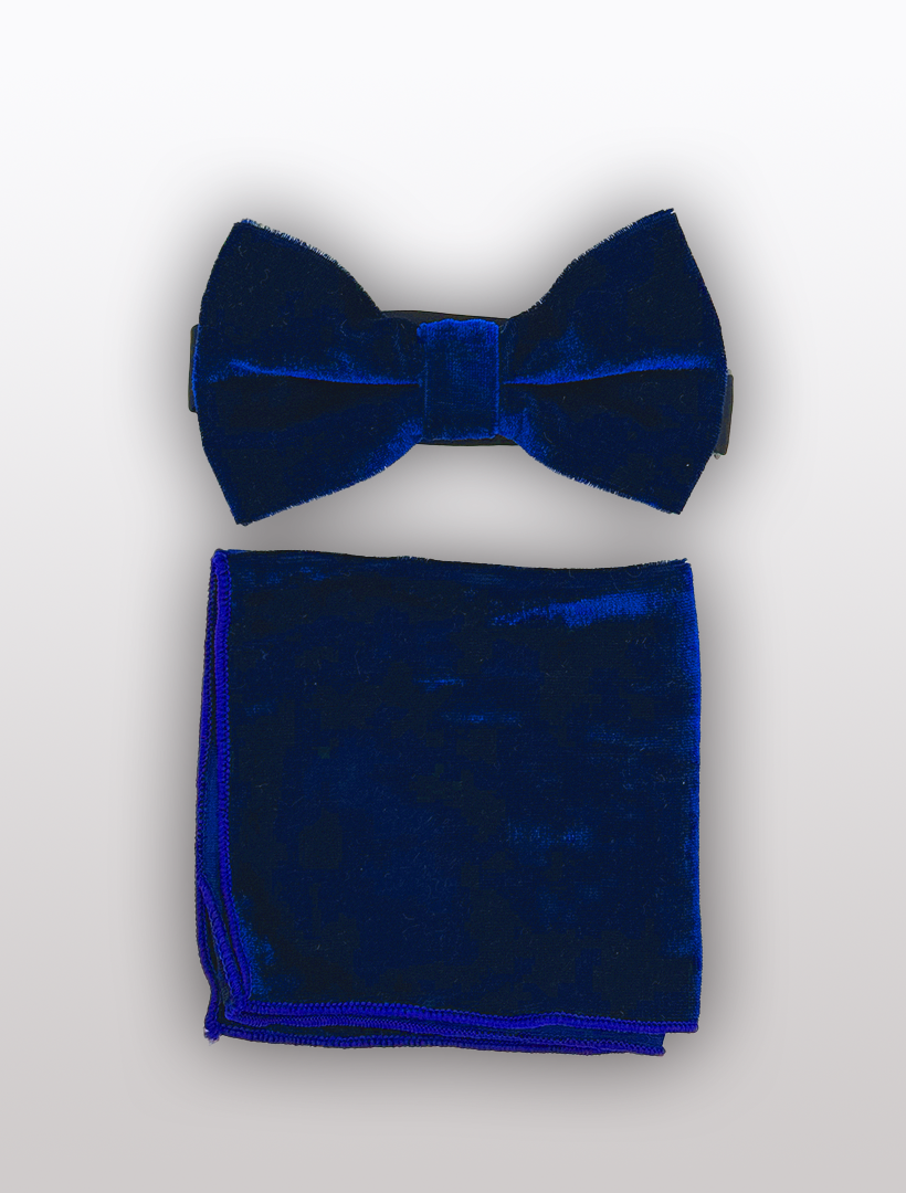 Ckl's Royal Blue Velvet Bowtie and Hanky set, featuring an adjustable fit, is styled against a light gray background.