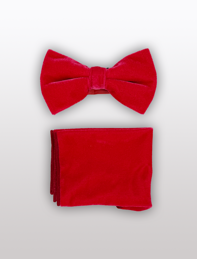 The *Red Velvet Bowtie and Hanky* by Ckl is showcased elegantly against a plain background, featuring an adjustable fit with a matching pocket square.