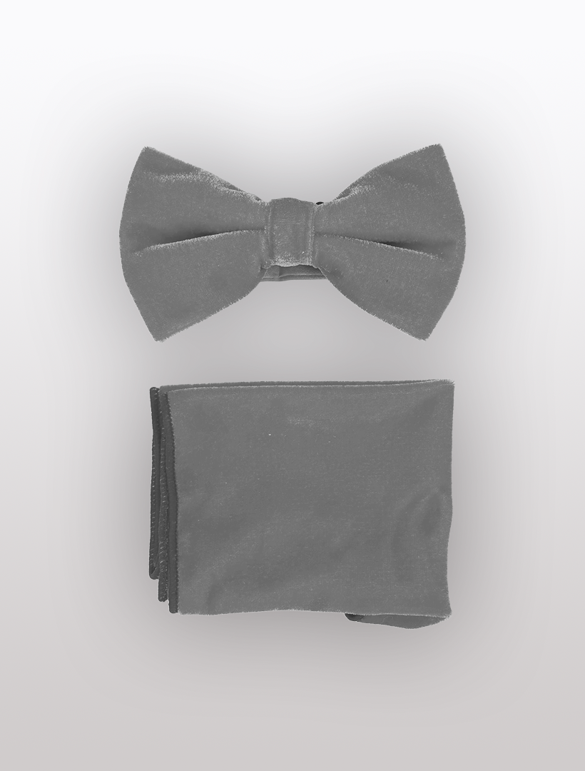 The Gray Velvet Bowtie and Hanky set by Ckl is showcased against a plain background, providing an adjustable fit for superior comfort and style.