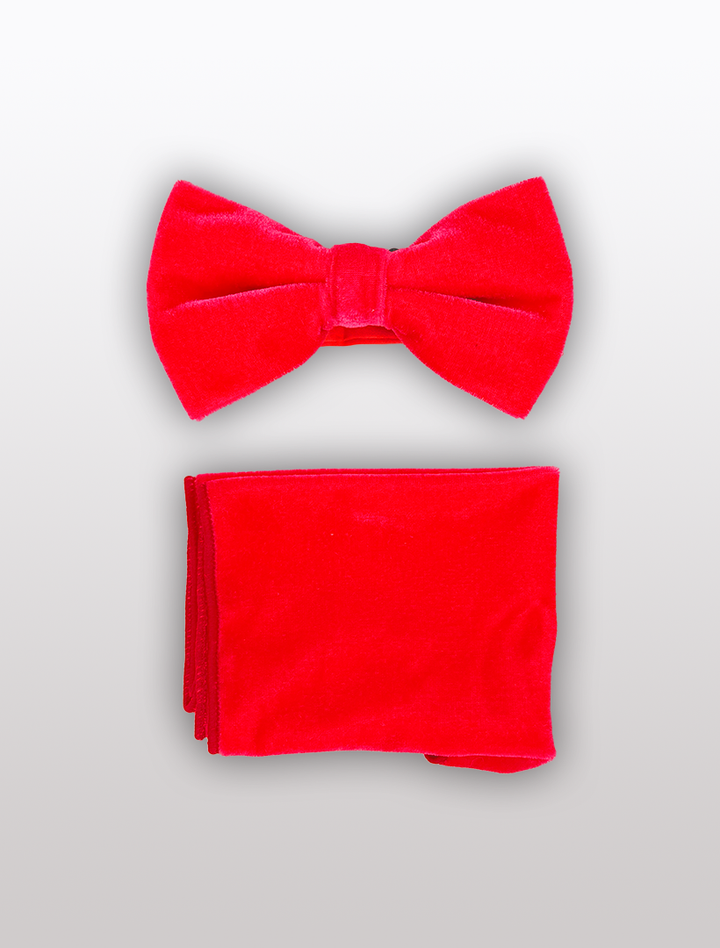 The Coral Velvet Bowtie and Hanky by Ckl is elegantly displayed on a white background, featuring an adjustable fit for ultimate comfort.