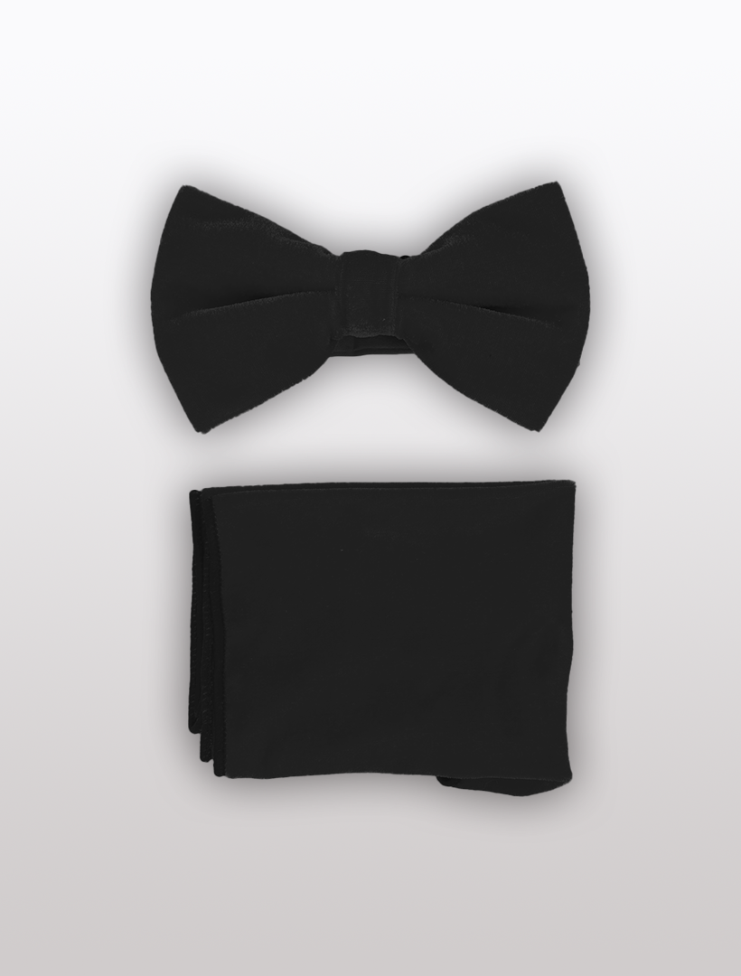 Black Velvet Bowtie and Hanky by Ckl displayed on a plain background, featuring an adjustable fit for comfort.