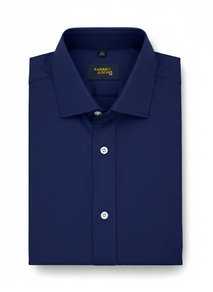 Men's Navy Bamboo Wrinkle-Free Slim Fit Dress Shirt – Karako Suits