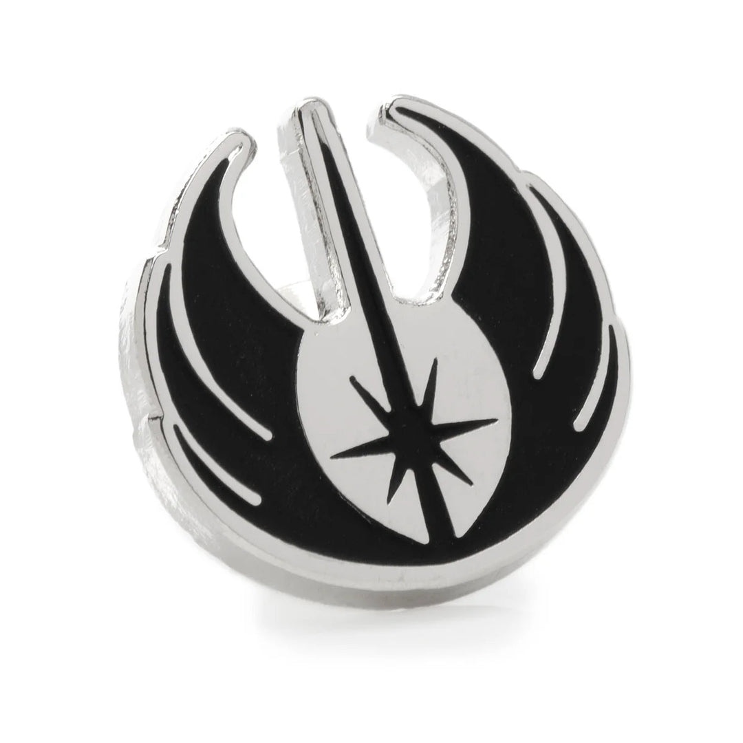 Silver-toned Jedi Order crest lapel pin with black accents, featured in the Star Wars Yoda Green and Black Ombre Pattern Dress Socks with Jedi Crest Lapel Pin set.