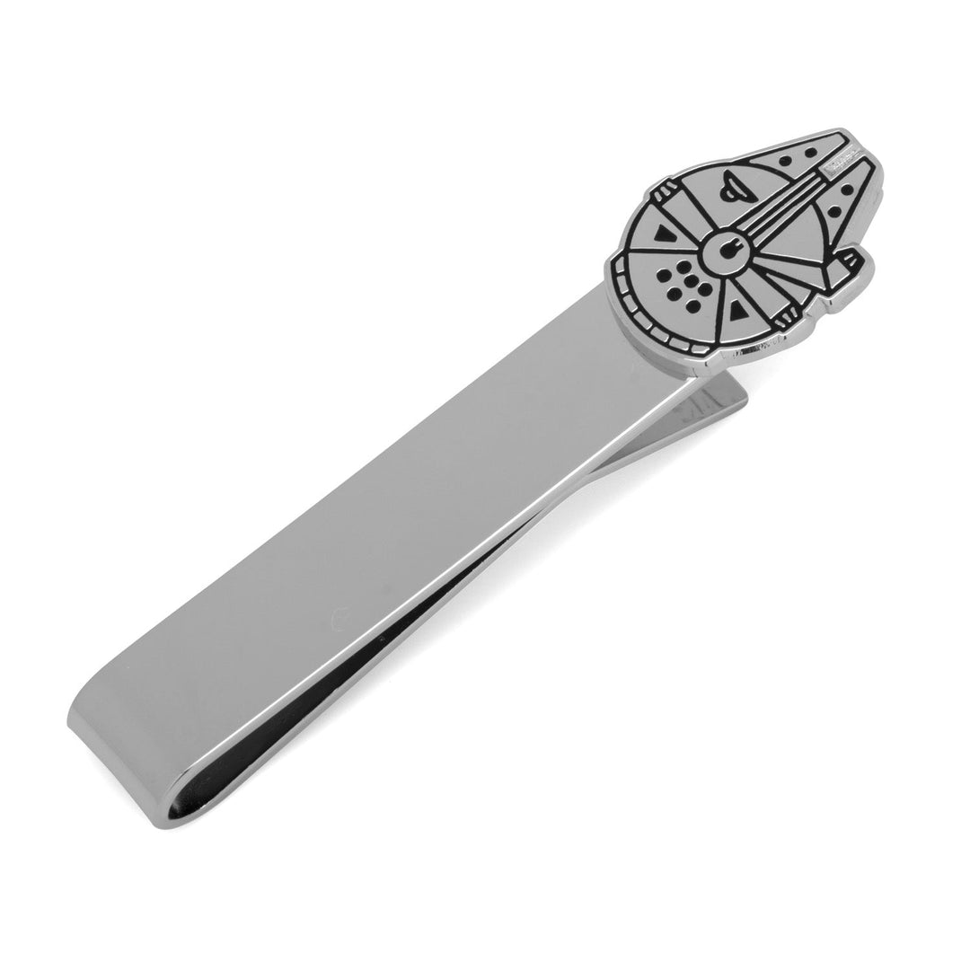 A silver-toned Star Wars Millennium Falcon Tie Bar featuring the iconic starship emblem.