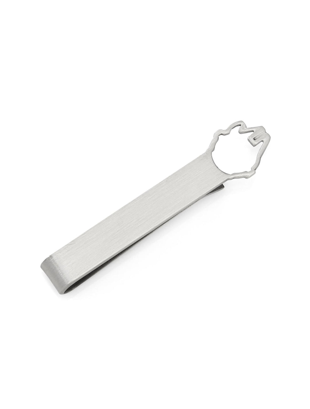 Silver metal Star Wars Millennium Falcon Cutout Tie Bar featuring a cutout silhouette of the Millennium Falcon.