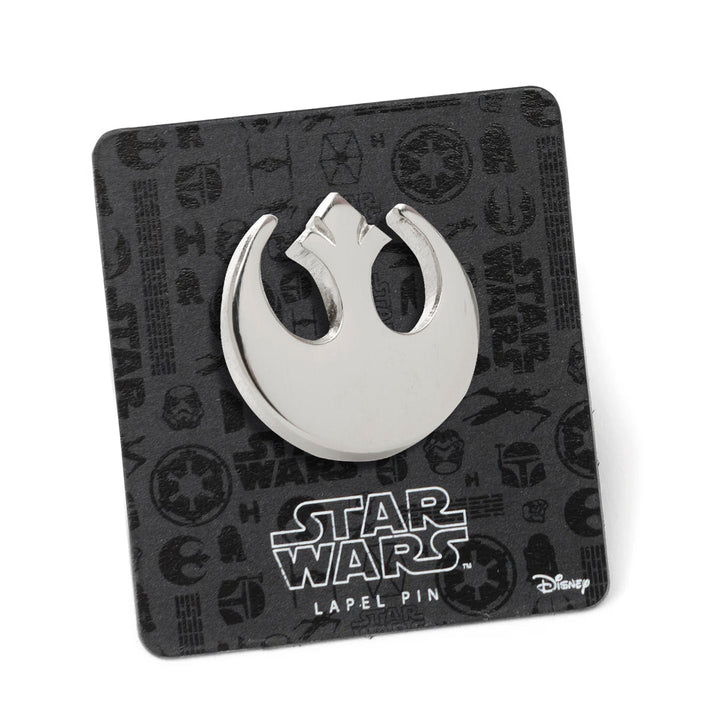 Silver-toned Rebel Alliance lapel pin from the Star Wars Mod Alliance Gift Set, mounted on a black display card featuring iconic iconography.