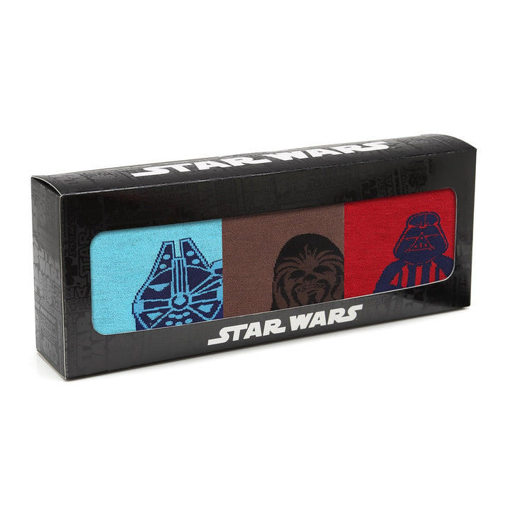 Star Wars Mod Alliance Gift Set featuring three pairs of socks in a display box with Millennium Falcon, Chewbacca, and Darth Vader patterns.