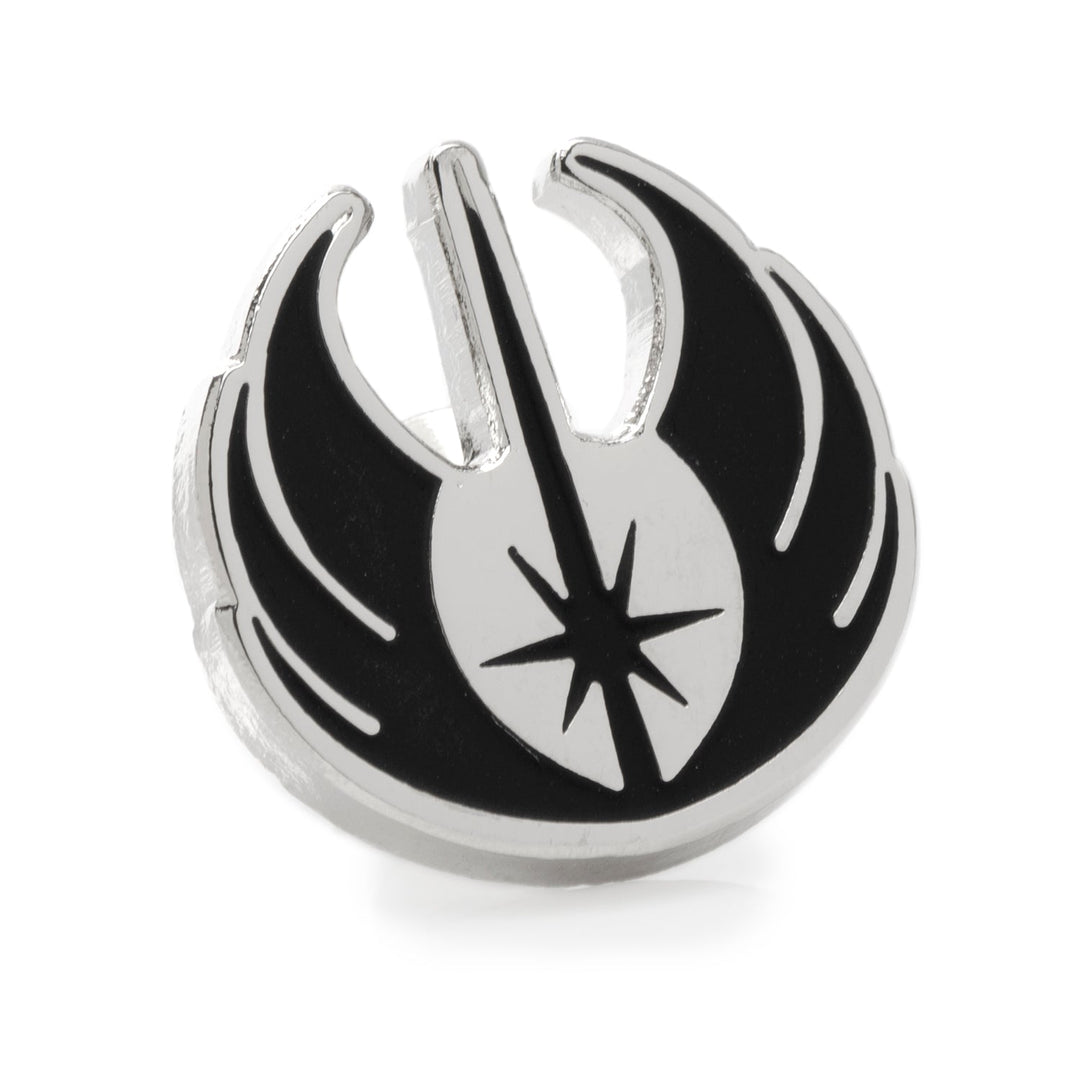 Silver and black metal Jedi Order symbol lapel pin from the Star Wars Obi-Wan Kenobi Gray Socks and Lapel Pin Gift Set.