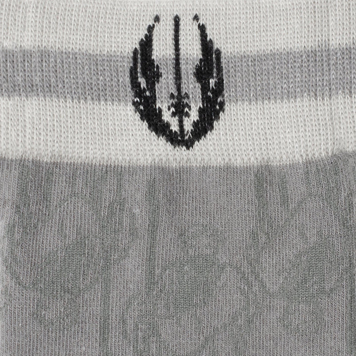 Gray Star Wars Obi-Wan Kenobi Gray Socks and Lapel Pin Gift Set featuring patterned socks with a black Jedi Order symbol.