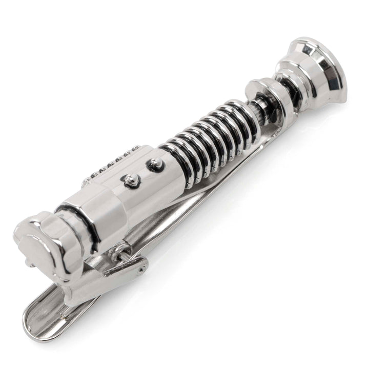 Silver-tone Star Wars Obi-Wan Kenobi Tie Clip shaped like a lightsaber hilt.