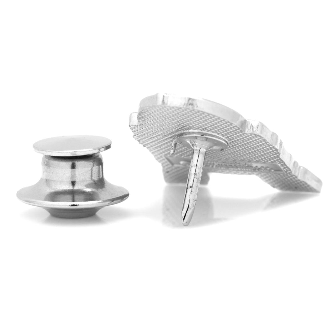 Back view of the Star Wars R2-D2 Lapel Pin, showing a metal post and a separate clutch fastener.
