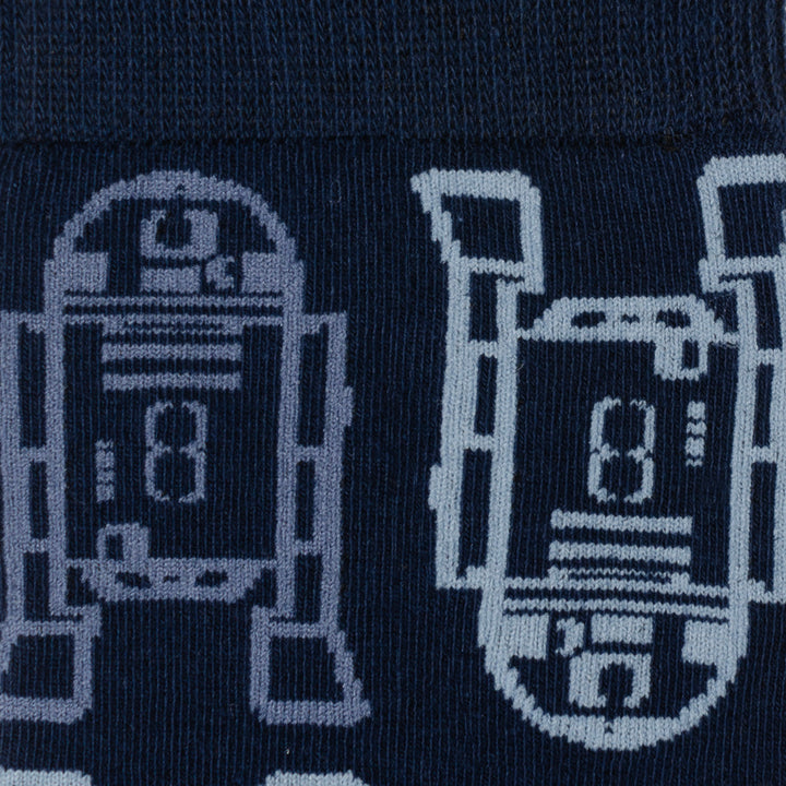 Dark blue navy Star Wars R2-D2 Light and Dark Blue Dress Socks and Lapel Pin Gift Set featuring a light blue, repeating pattern of R2-D2 robot outlines.