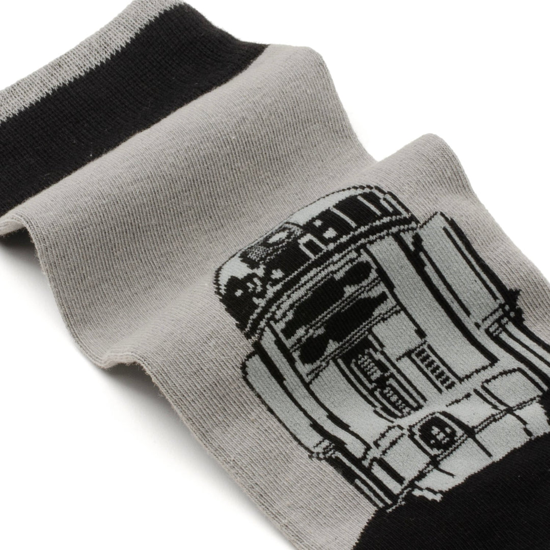 Gray and black R2-D2 Star Wars R2-D2 Men’s Gray and Black Mod Dress Socks and Lapel Pin Gift Set.