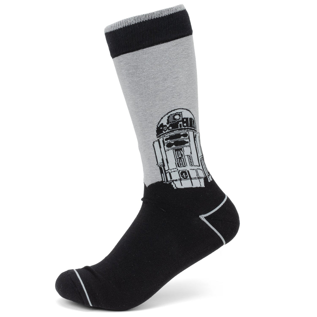 Gray and black Star Wars R2-D2 Men’s Gray and Black Mod Dress Socks and Lapel Pin Gift Set.