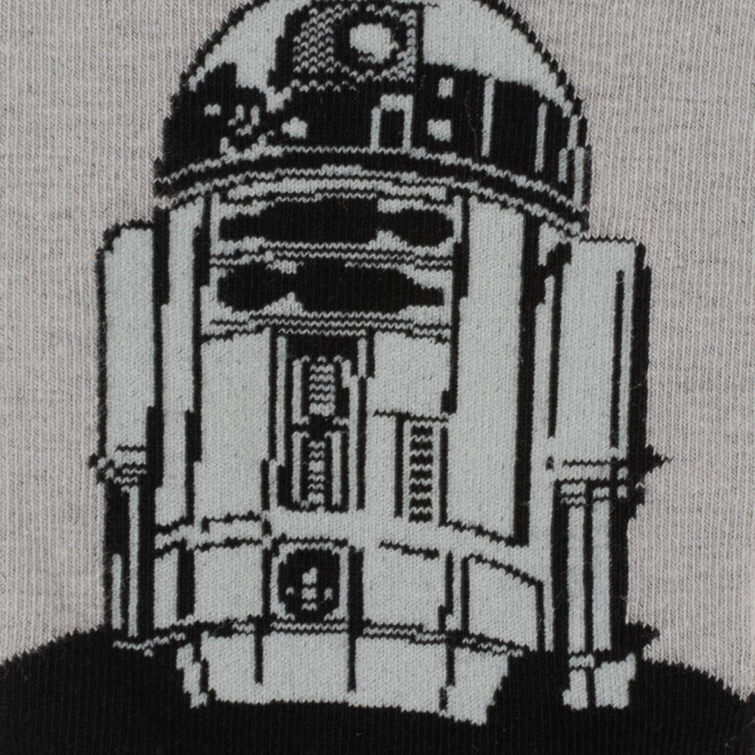 Gray and black knit Star Wars R2-D2 Men’s Gray and Black Mod Dress Socks and Lapel Pin Gift Set featuring a graphic of the iconic droid.