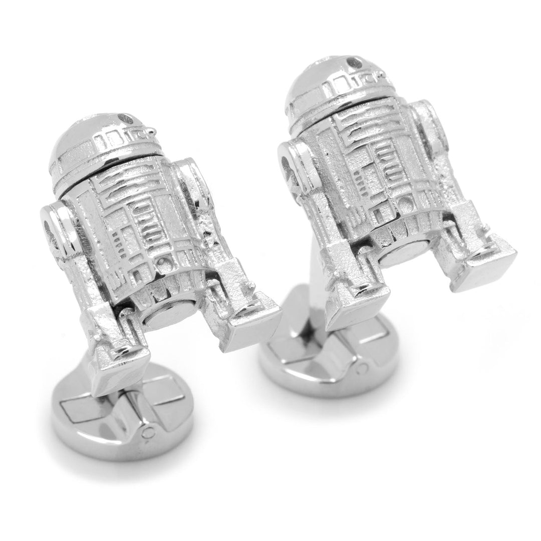 Two officially licensed Star Wars R2-D2 Sterling Silver 3D Cufflinks shaped like the droid.