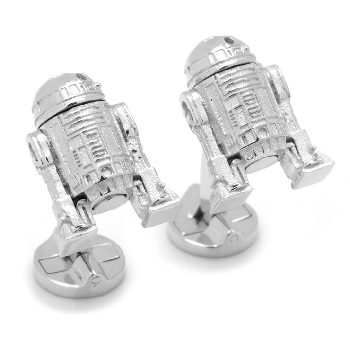 Two officially licensed Star Wars R2-D2 Sterling Silver 3D Cufflinks shaped like the droid.