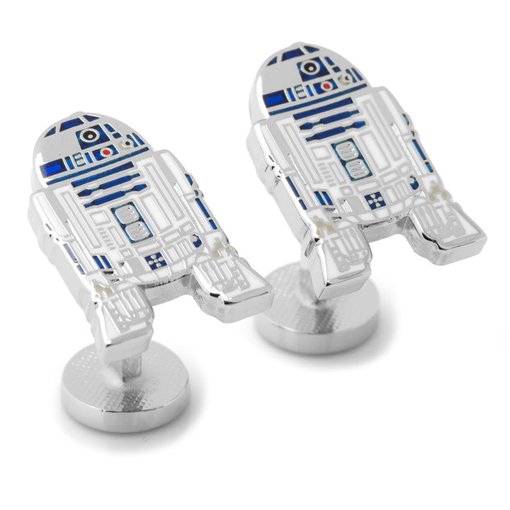 Star Wars R2-D2 Cufflinks featuring silver-tone metal with blue and white enamel details.
