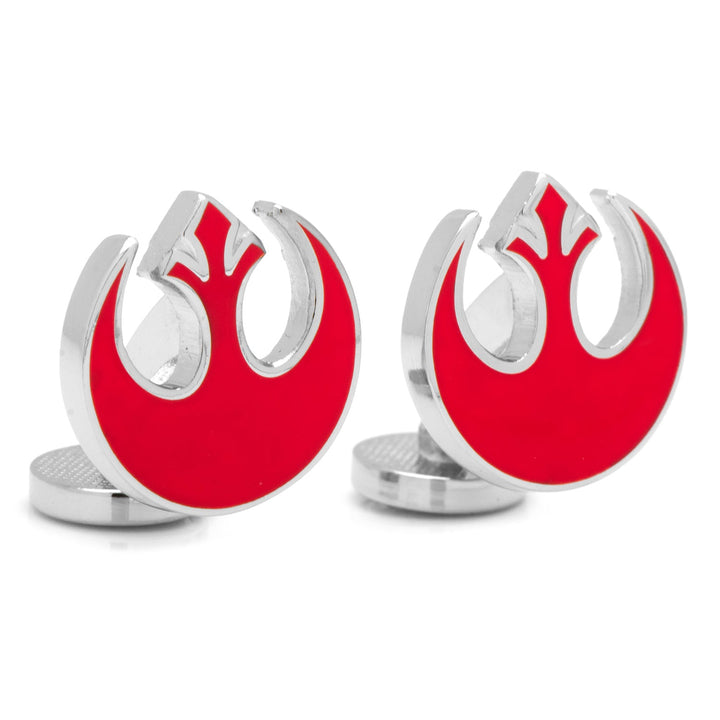 Two silver Star Wars Rebel Alliance Starbird Crest Red Cufflinks featuring the red Rebel Alliance symbol.