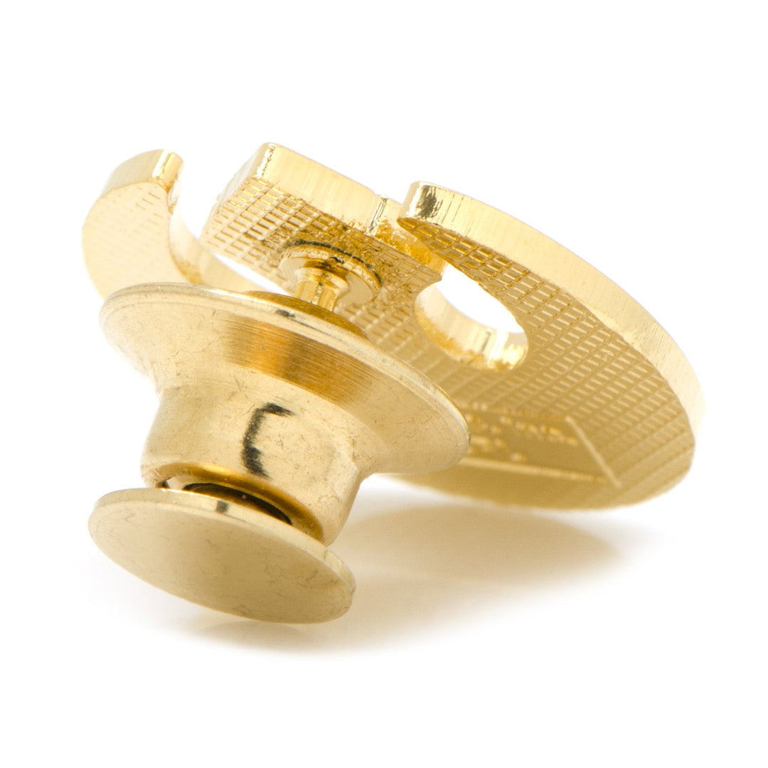 The back of the Star Wars Rebel Alliance Starbird Crest Gold Lapel Pin, showing its gold-tone finish and butterfly clutch fastener.