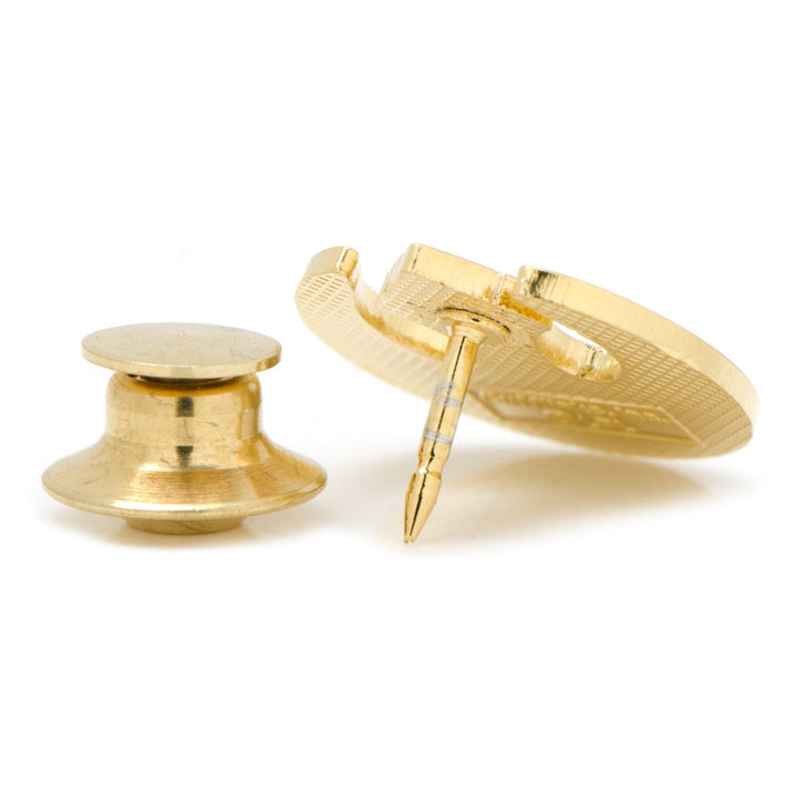 Star Wars Rebel Alliance Starbird Crest Gold Lapel Pin shown in gold-tone with its separate metal backing.
