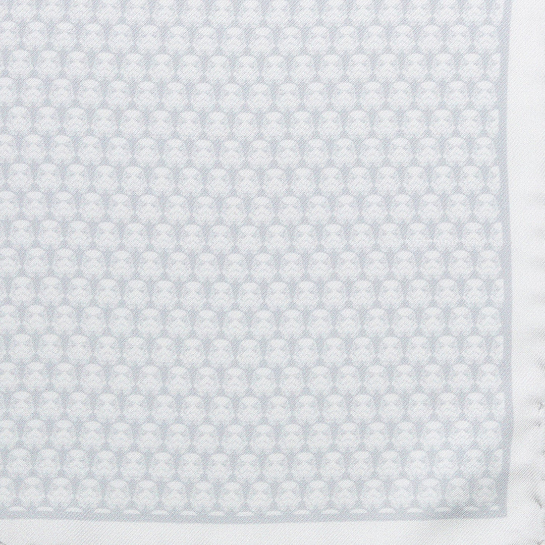 Star Wars Stormtrooper White Silk Pocket Square featuring a repeating grey helmet pattern and a border.