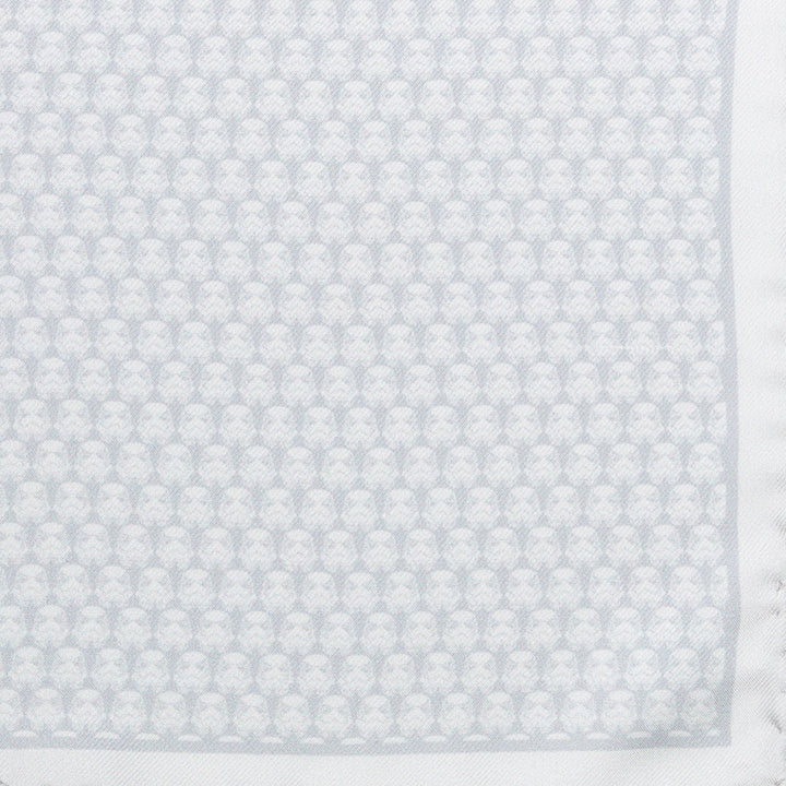 Star Wars Stormtrooper White Silk Pocket Square featuring a repeating grey helmet pattern and a border.