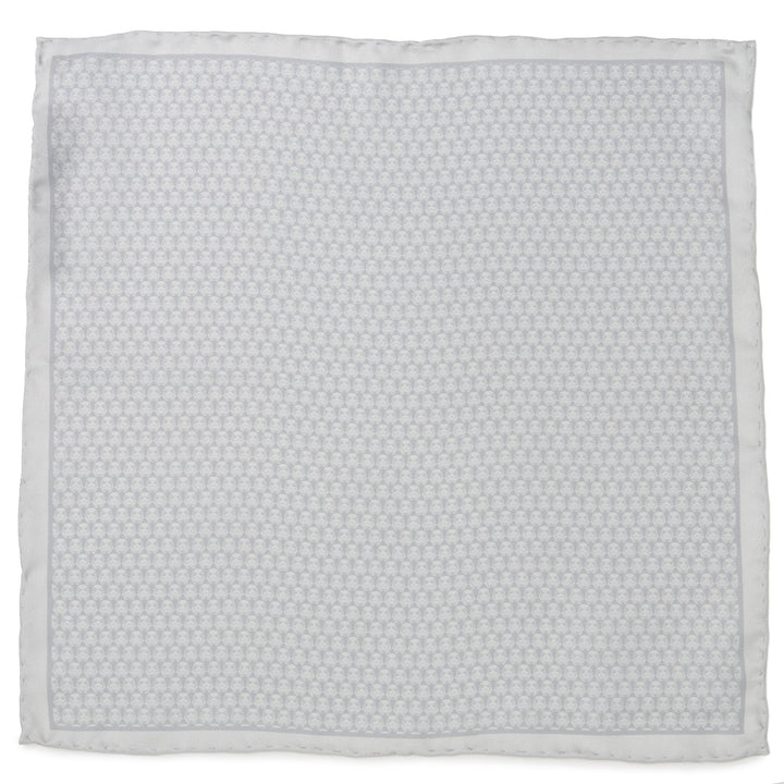 Star Wars Stormtrooper White Silk Pocket Square with a light grey repeating pattern of helmets.
