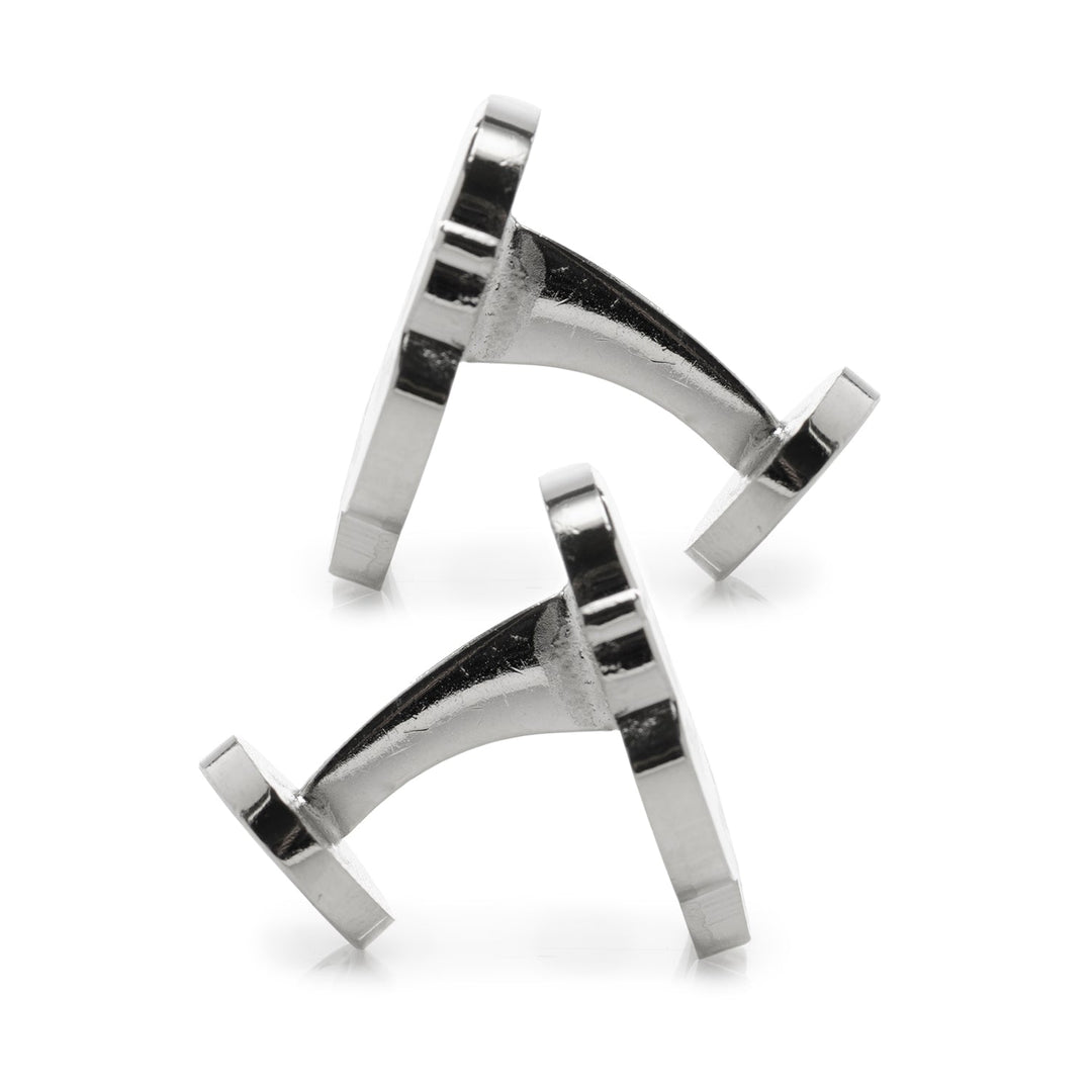 Two silver-toned Star Wars Stormtrooper with Bow Tie Cufflinks, each shaped like a helmet wearing a small bow tie.